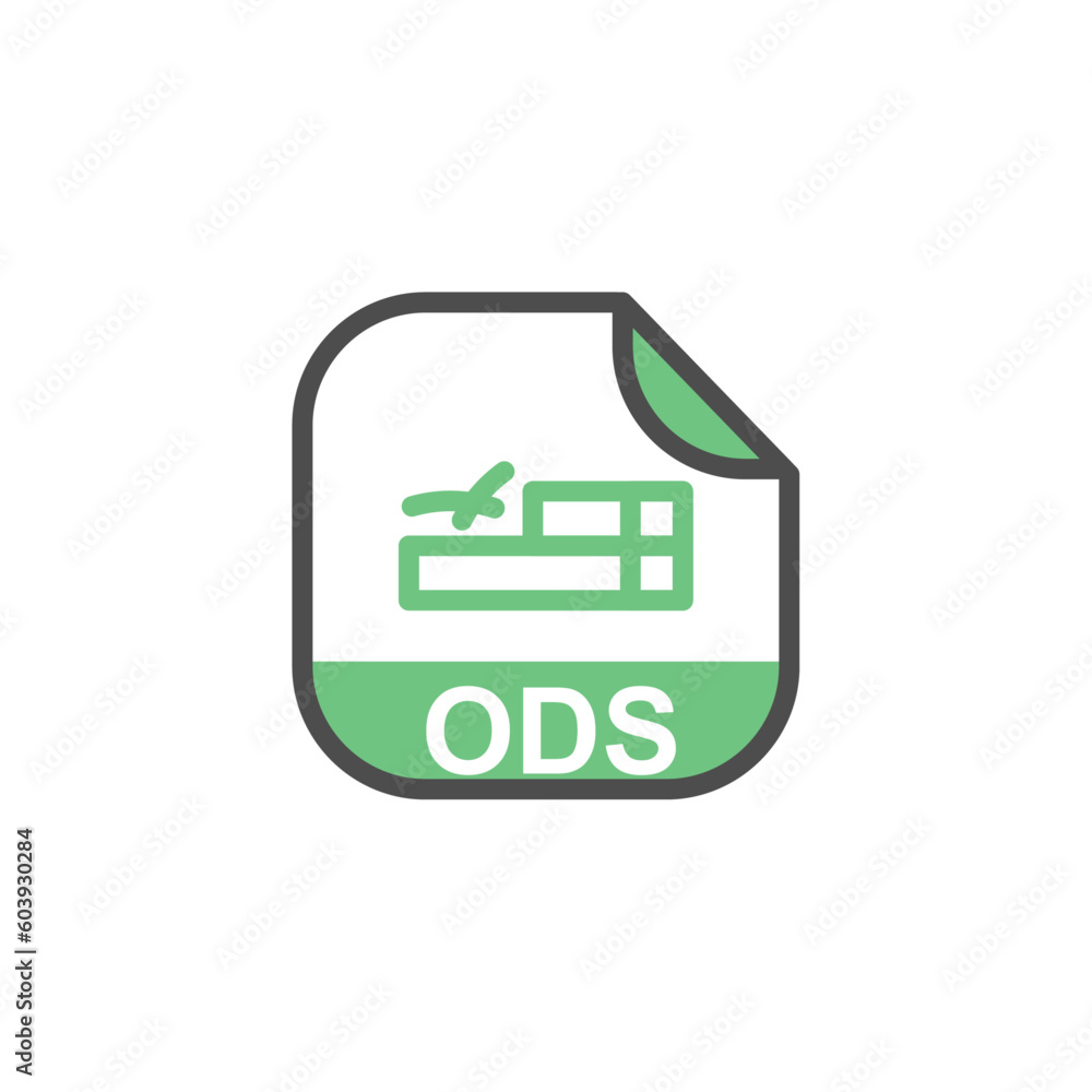 Aufkleber ods file extension, rounded square icon with symbol - format extension icon vector illustration.