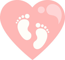 Baby's footprint inside a loving heart illustration graphic icon with transparent background