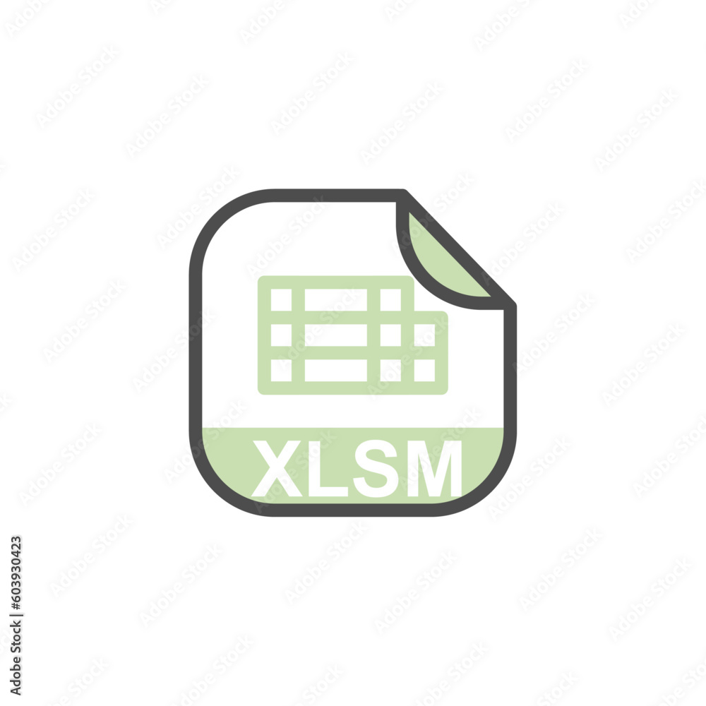Aufkleber xlsm file extension, rounded square icon with symbol - format extension icon vector illustration.
