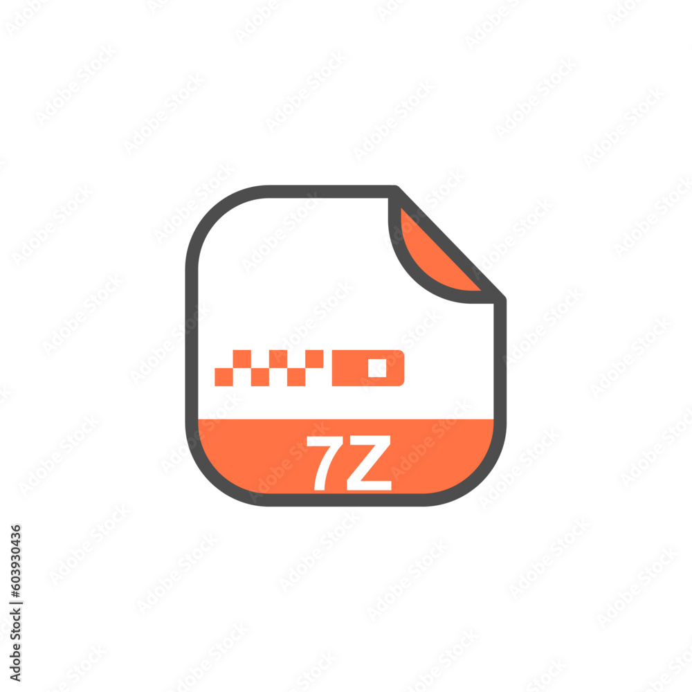 Poster 7z file extension, rounded square icon with symbol - format extension icon vector illustration.