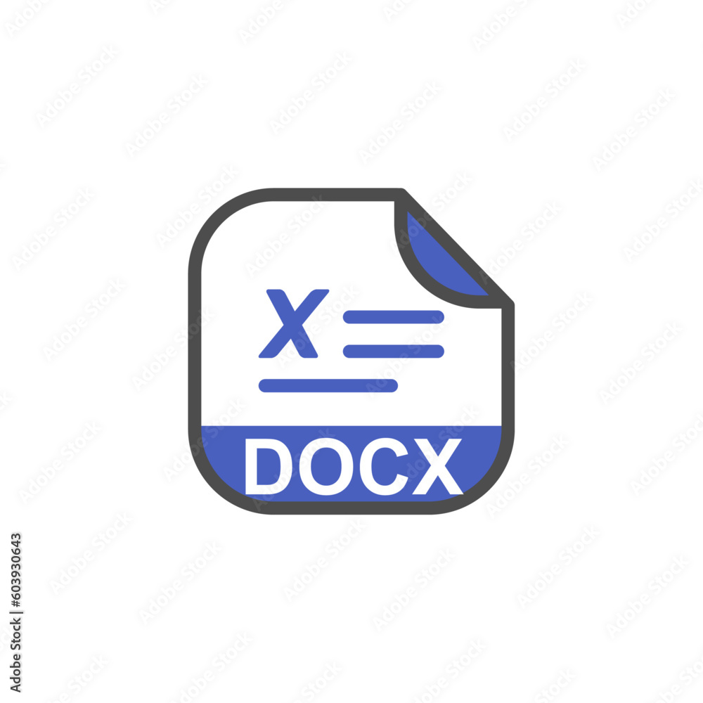 Poster docx file extension, rounded square icon with symbol - format extension icon vector illustration.