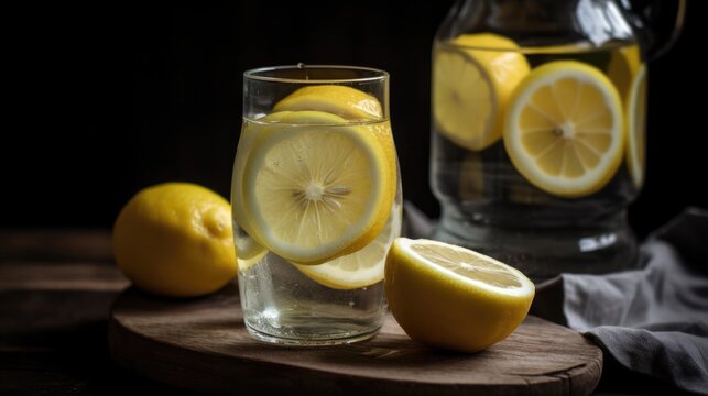 Lemon-Infused Water: A Testament to the Importance of Hydration Coupled with the Zest and Freshness of Citrus - Presented in a Contemporary 16:9 Viewing Format - Generative AI Illustration