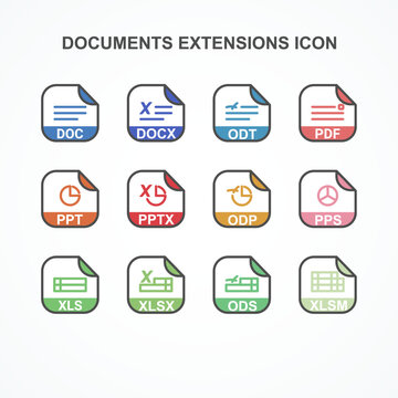Set of Documents Format with Symbol Rounded Square Icon. Format Extension icon Vector Illustration.