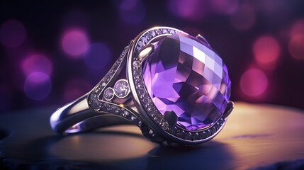 Beautiful amethyst ring magic light highly detailed