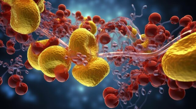 Cholesterol Molecules: A Close Look at These Pivotal Biochemical Structures Underpinning Various Biological Functions - Displayed in a Wide-screen 16:9 Presentation Format - Generative AI Illustration