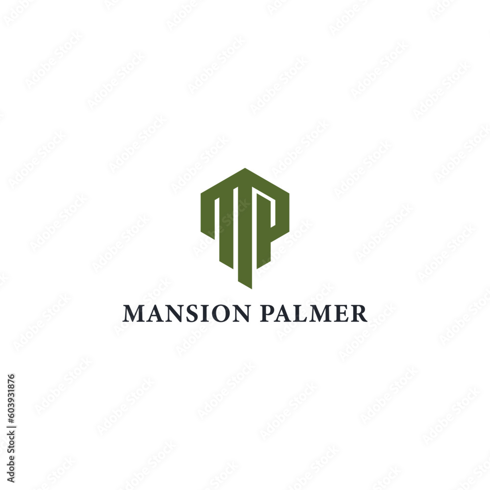 Poster abstract initial letter mp or pm logo in green color isolated in white background. initial letter mp