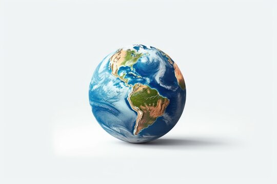 3D Earth on White Background, Earth day, World Environment Day. Generative AI