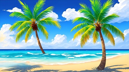 Fototapeta na wymiar a Illustration of beach with coconut trees