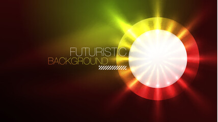 Circles with bright neon shiny light effects, abstract background wallpaper design