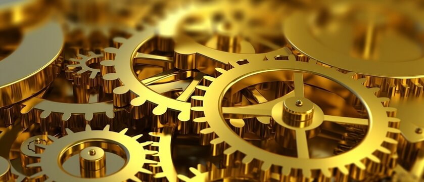 Golden gears each other to be together. Successful business and process management. Workflow automation diagram. Planning growth strategy. Generative AI