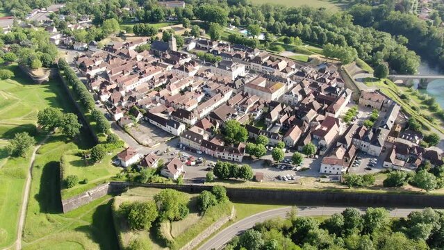 Sunny view of a fortified town in the B&eacute;arn, France