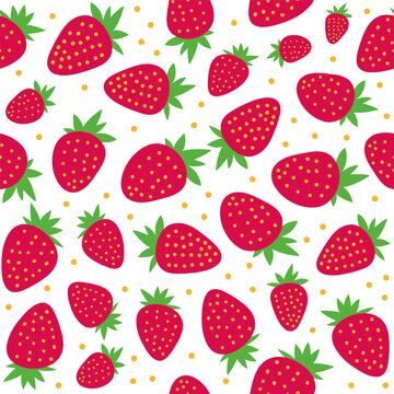 Vector Seamless pattern of abstract hand drawn strawberries on white background. Strawberry doodle style fresh fruit healthy food