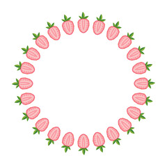 Round frame with half strawberries. Isolated vector and PNG illustration on transparent background.