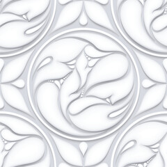 Vintage Seamless Pattern with Stucco Molding Inspired Design Elements. Decorative Composition with Natural Motifs. Abstract Ornate Art. Complex Ornament. Vector 3d Illustration