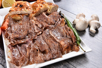 Doner with Rice, pita and grilled vegetables