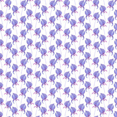 Hand drawn watercolor blue abstract rose seamless pattern on white background. Simple pattern design. Gift-wrapping, textile, fabric, wallpaper.