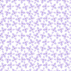 Purple abstract cherry blossom seamless pattern. Hand drawn watercolor isolated on white background. Gift-wrapping, banner, textile, fabric, wallpaper.
