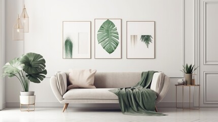 Stylish Living Room. Modern Interior Design Background. Generative AI.