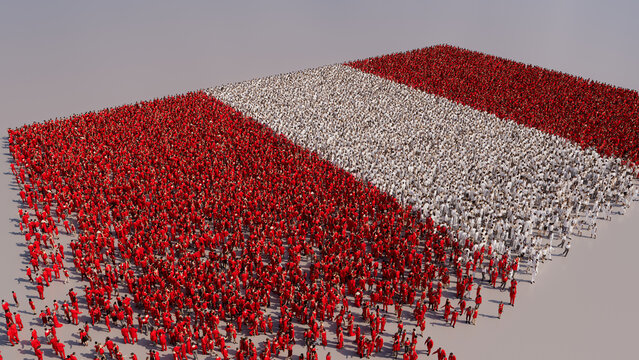Peruvian Flag formed from a Crowd of People. Banner of Peru on White.