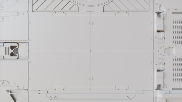Technological Wallpaper with Advanced, White Science Fiction Panels. 3D Render.