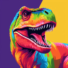 Colorful T-rex dinosaur in pop art style - obrazy, fototapety, plakaty