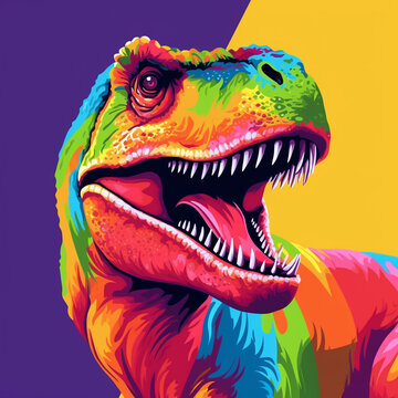 Fototapeta Colorful T-rex dinosaur in pop art style