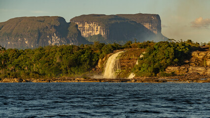 Hacha waterfall in the lagoon of the Canaima national park before the storm - Venezuela, Latin...