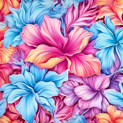 Abstract pink and blue flower pattern background