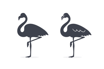 Set of flamingo silhouettes. Vector stock illustration. 