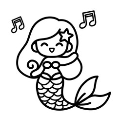 Mermaid cartoon outline icon