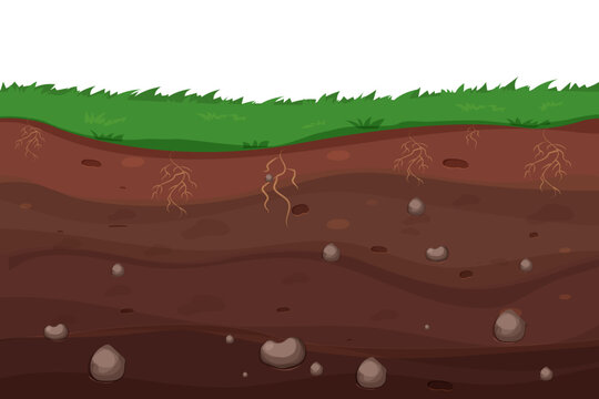 Ground land underground cross section textured with stones in cartoon style. Game level, scenery. Farming ar garden