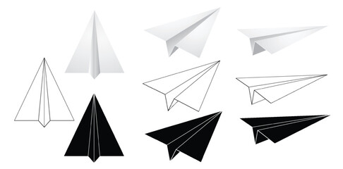 Leadership success concept paper plane fly over blue background. New idea, courage, new thinking, creative decision, think differently. Lead airplane stand out of other paper plane follower - obrazy, fototapety, plakaty