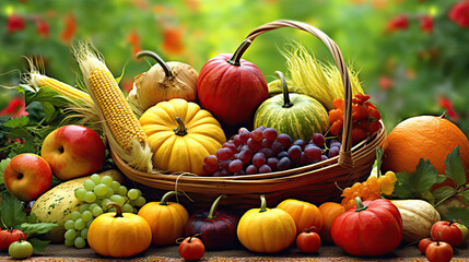 Autumn harvest still life created with Generative AI technology