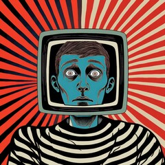 Television device, man absract cartoon style image. Beautiful illustration picture. Generative AI