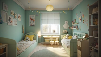 a children's room, which is every child's dream, beautiful colors, cozy room, elegant design