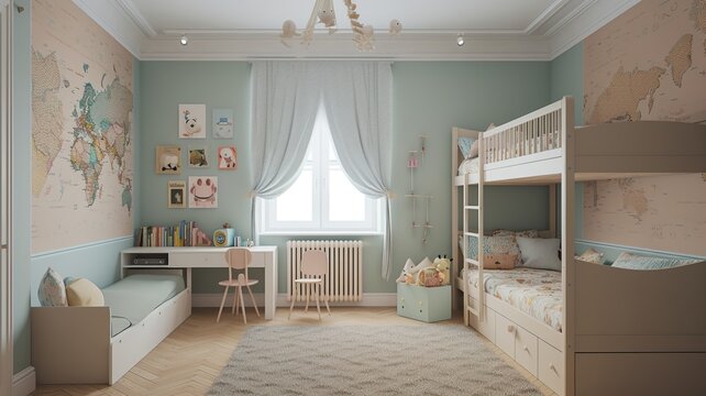 nice and cool children's room, with cozy lights, restrained color