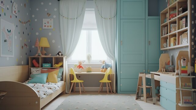 beautiful, colorful, cool children's room, with cozy lights