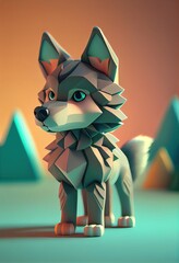 3D wolf character over pastel background AI generated