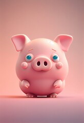 3D pig character over pastel background AI generated