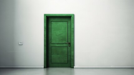 A white wall with a green door. Generative AI.