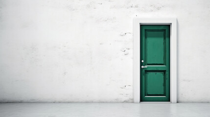 A white wall with a green door. Generative AI.
