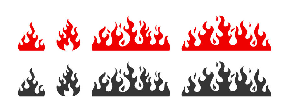 Set fire flame silhouette icons vector isolated on white background