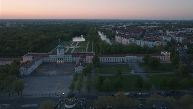 Aerial view of Charlottenburg castle in Berlin at magic hour