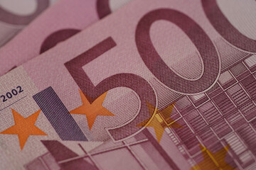 closeup 500 euro banknotes of european union, concept of savings, banking, tax payment, economic...