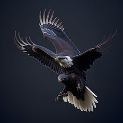 grace and elegance of a soaring eagle in flight, highlighting its majestic wingspan and intense focus, Generative AI
