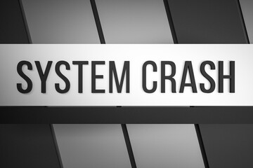 SYSTEM CRASH text, word. System crash banner, metallic concept. 3D render.