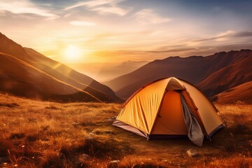 Mountain Sunset Camping. Generative AI