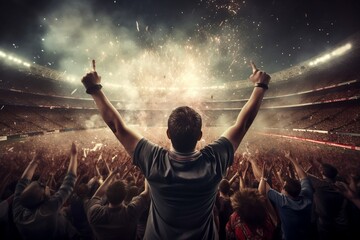 Fototapeta na wymiar Celebrating Soccer Victory: Fans from Behind. Generative AI