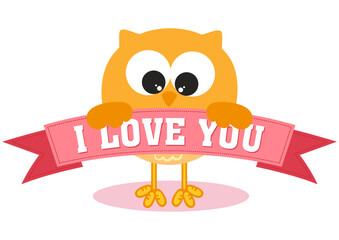 Cute owl holding a I love you banner