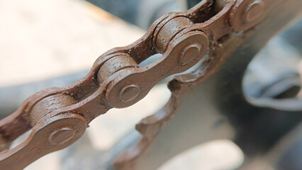 Rusty and greased chains and gears